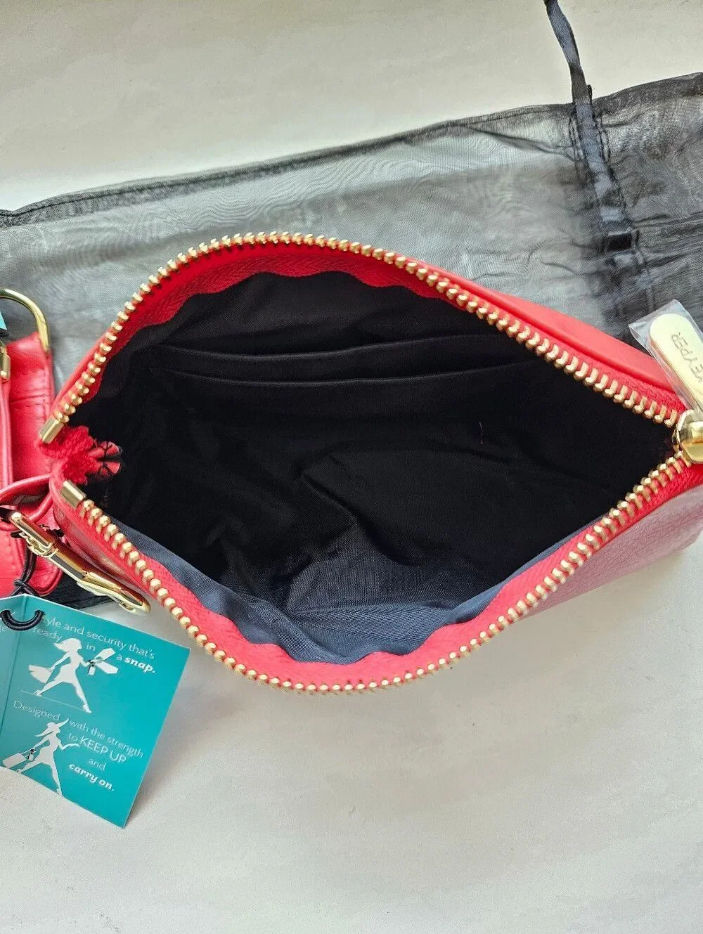 KEYPER Luxe Red Vegan Leather 2- Piece Wristlet Set with Gold Hardware
